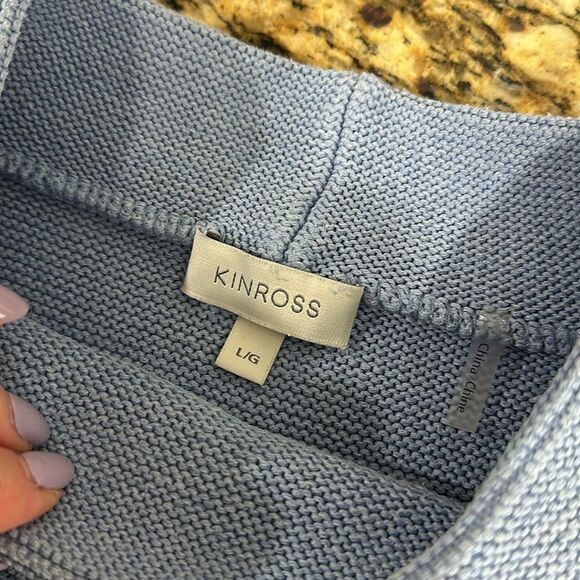 Kinross Garter Funnel Neck Long Sleeve Pullover Sweater In Blue Size L - Picture 6 of 9